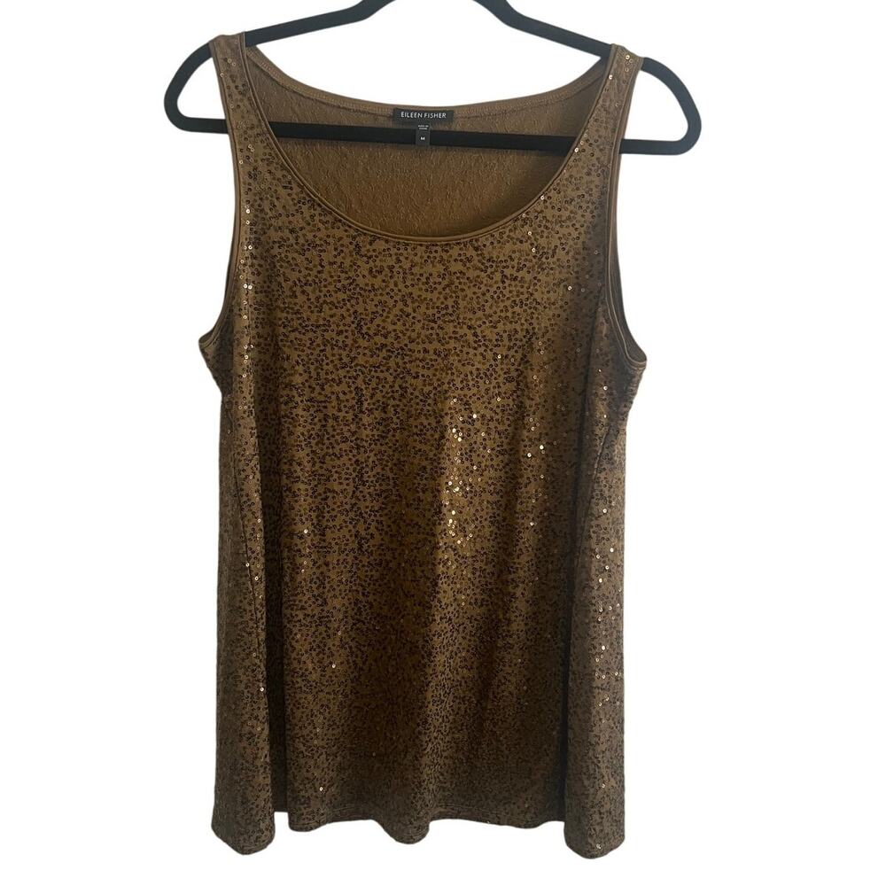 Eileen Fisher Top Womens Silk Sequin Scoop Neck Tank M